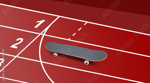 Skateboard auf einer Tartanbahn
