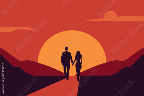 couple walking during sunset