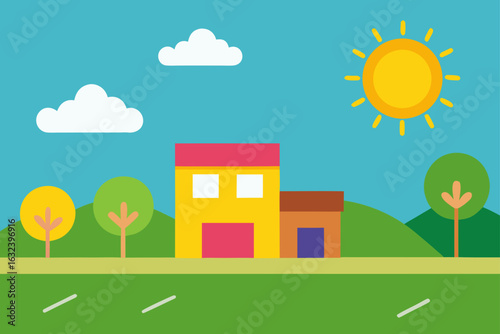 schoolyard in sunshine with children