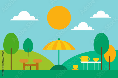tea garden full sun tables parasols