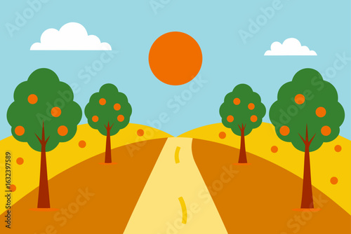 walking trail sunny orchard both sides