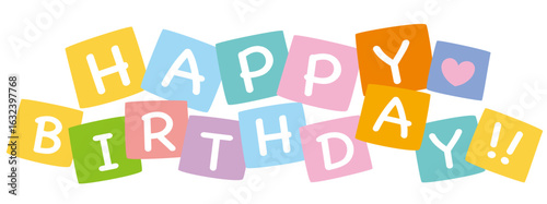 ポップで可愛い「HAPPY BIRTHDAY」のベクタータイトルロゴ(Cute & Pop 