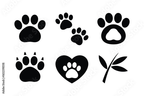 Paw prints heart bamboo branch minimalistic silhouette animal tracks heart shape