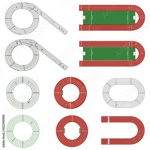 Athletic Track and Field Layouts and Designs on White Background