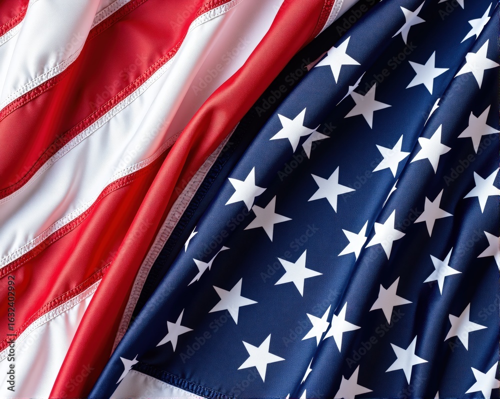 Fototapeta premium Waving American Flag with Realistic Texture, Lighting, and Patriotic Detail in High Resolution