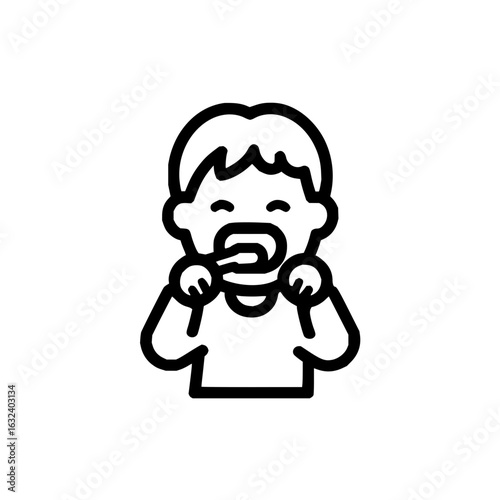 Illustration of a child brushing their teeth with a toothbrush, showing dental care and hygiene routine daily