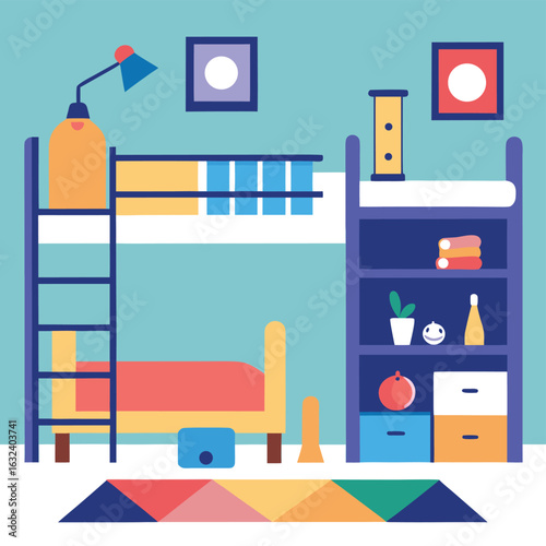 Children s bedroom with bunk bed and desk