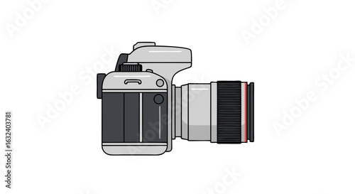 Illustration of a professional digital single-lens reflex camera with lens attached photography equipment showcasing modern design  digital artwork