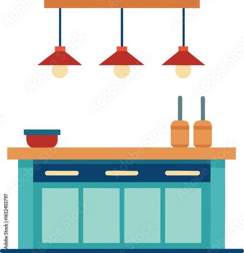 Modern kitchen island with hanging pendant lights