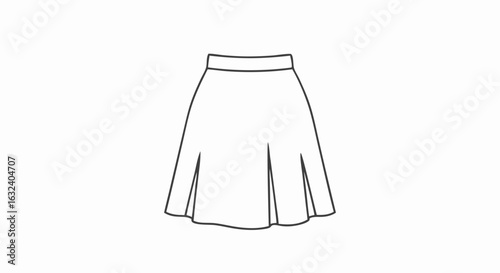 Minimalist skirt outline illustration on a stark white backdrop, a simple and modern design for various creative projects