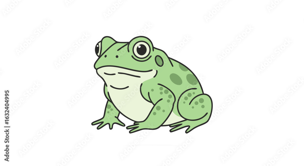Obraz premium Cartoon illustration featuring a charming green frog with a light-hearted expression and whimsical design perfect for digital use