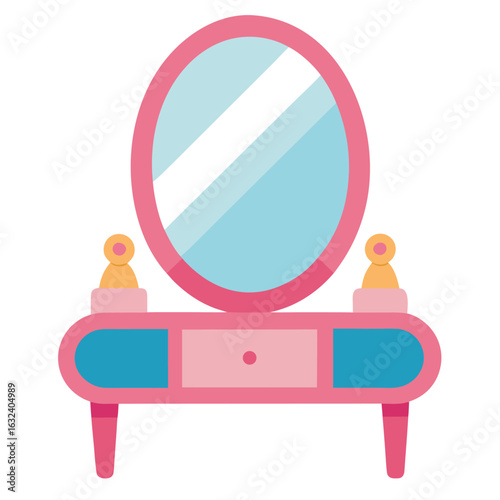 Cute pink dressing table vector illustration