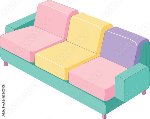Colorful isometric sofa in pastel colors
