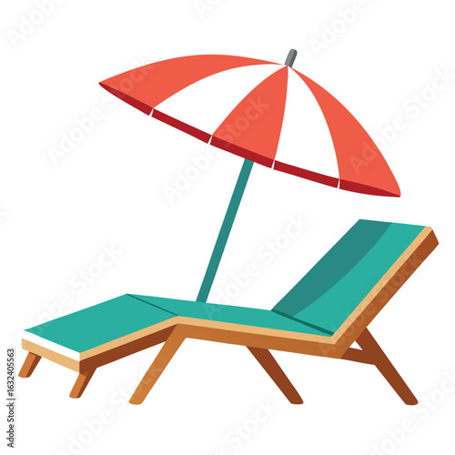 Relaxing patio lounge chair with umbrella on white background