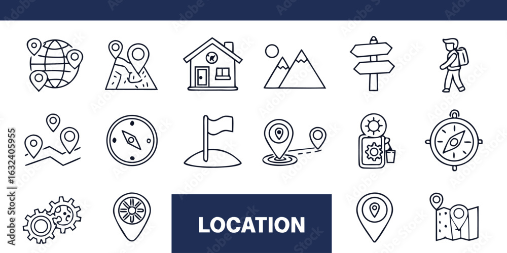 Fototapeta premium Set of 16 location icons vector