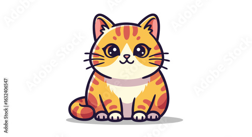Charming Ginger Tabby Kitten with Expressive Eyes, Cartoon Style Isolated Design, A Fluffy Feline Friend Illustration