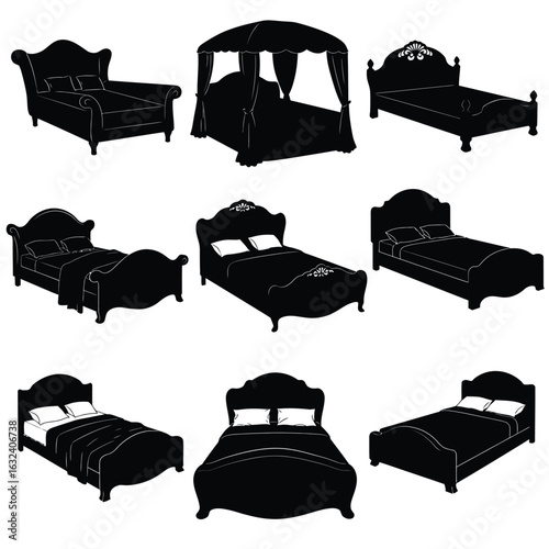 Collection of Elegant Bed Silhouettes Various Styles