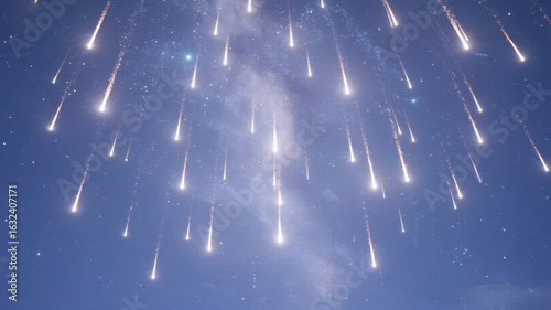 Meteor Shower in a Starry Night Sky