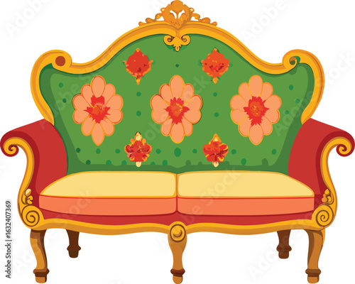 Ornate vintage sofa with floral pattern