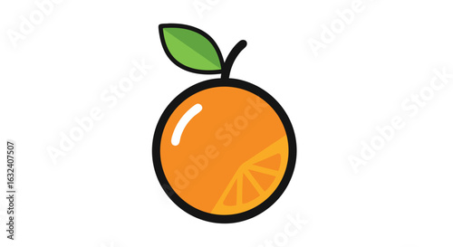 Cheerful cartoon style orange with leaf, showcasing bright colors and simple design, perfect for children's books and educational materials