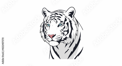 Striking White Tiger Portrait: An Artistic Illustration Showcasing the Beauty and Power of this Majestic Creature