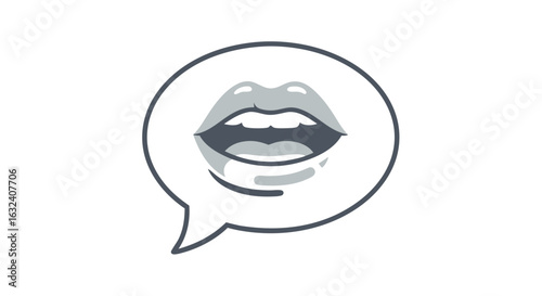 Open lips in a speech bubble concept representing communication, dialogue and voice expression