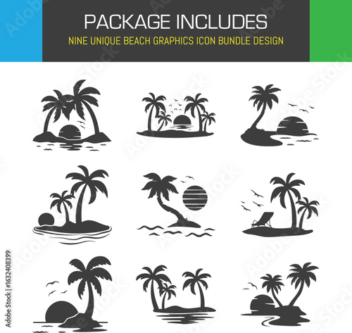 Black silhouette art of islands with palm trees at sunset a tranquil tropical vector