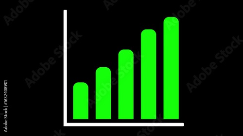green bar chart illustration showing progressive growth on a black background. Suitable for business, finance, or data visualization themes.