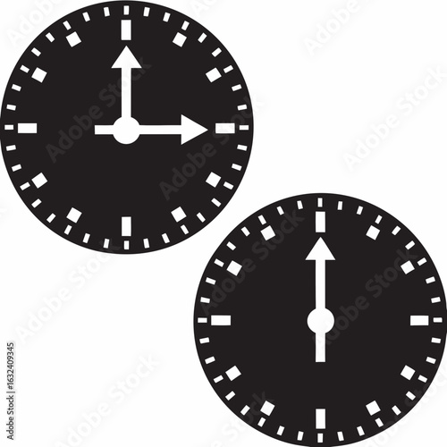 Two black clock faces displaying different times