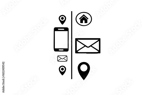 mail, phone, mobile, location, home, house icon silhouette