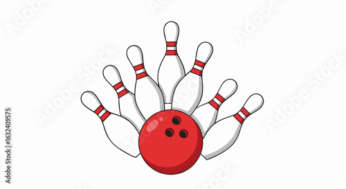 Stylized depiction of bowling pins and ball creates a dynamic composition for leisure activities concept illustration