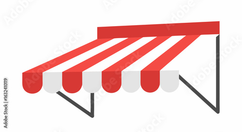 Vector illustration showcasing a red and white striped awning, ideal for shopfront branding and promotional designs depicting commercial