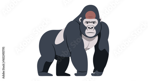 Stylized gorilla illustration standing confidently on a white backdrop demonstrating strength and calmness, showcasing an original artistic impression