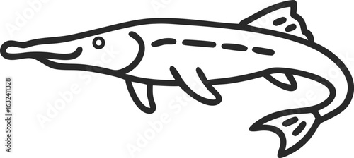 alligator gar line arts with white background