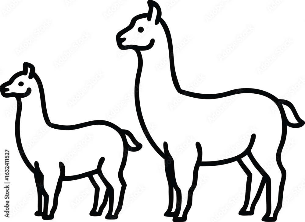 Fototapeta premium alpaca line arts with white background