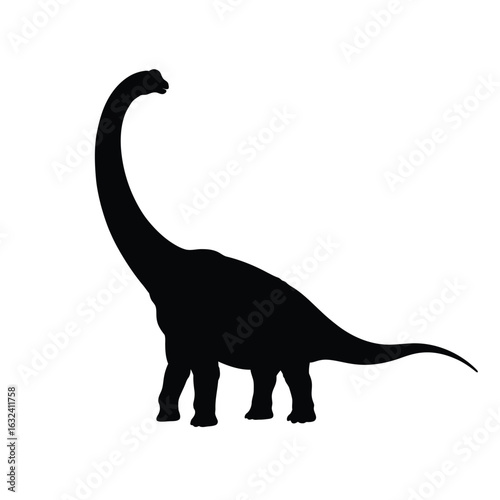 Silhouette of a Brachiosaurus dinosaur on a white background Keywords: dinosaur, brachiosaurus, prehistoric, ancient, reptile, jurassic, fossil