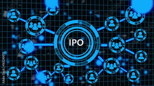 Corporate IPO Mapping and Connections Animation. Aqua Futuristic IPO Analysis Interface.
