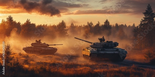 Sunset Tank Battle: Finnish Armored Vehicles at Dusk