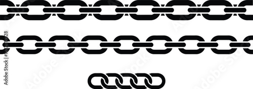 Black Chain Links Pattern In Three Rows On White Background metal connection