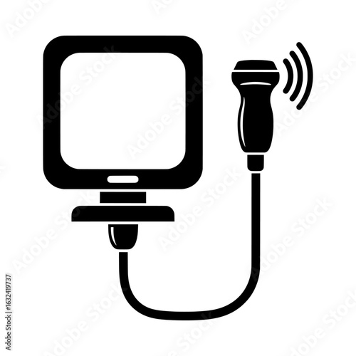 Vector illustration of ultrasound machine with probe for medical diagnostic isolated on white background