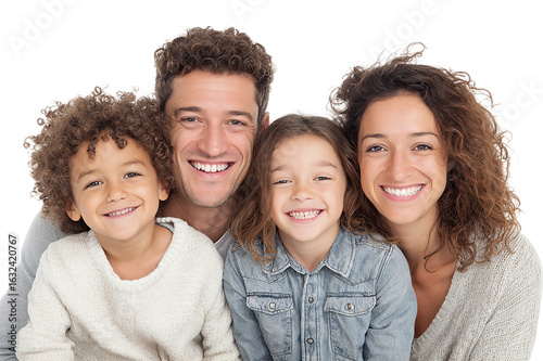 Happy family portrait with two children isolated on transparent background