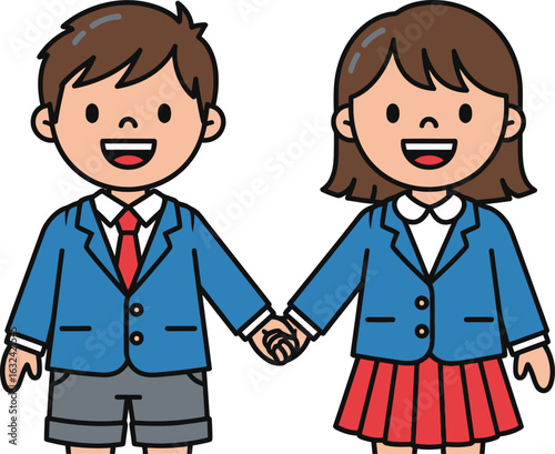 Students holding hands in school uniform, friendship and togetherness