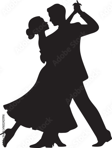 Silhouette Of Couple Dancing Together In Ballroom Dance Position