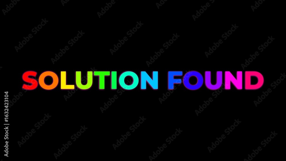 Fototapeta premium Large Text SOLUTION FOUND with randomly colored letters with colors of the rainbow on black