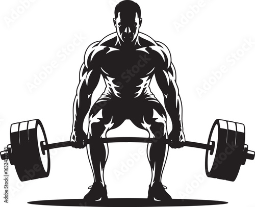 Silhouette of a muscular man performing a deadlift with a barbell weightlifting bodybuilding