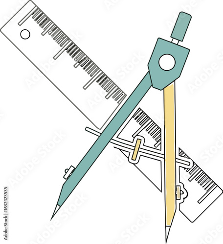 Compass and Ruler on White, Precision Tools for Geometry and Design