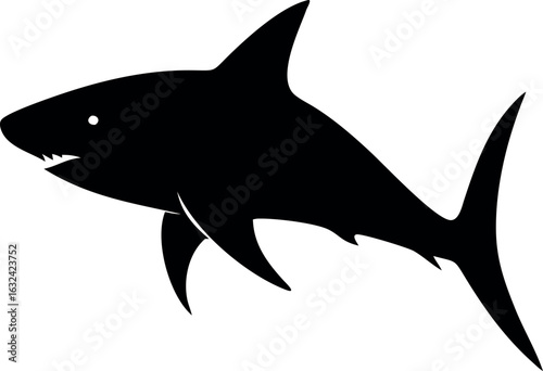 Aggressive shark illustration with sharp teeth and fins