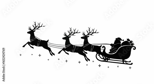Silhouette of a deer and santa claus stock 