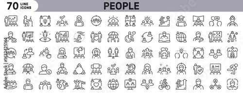 People line icons set with Teamwork, Community, Meeting, Handshake, Leader, Career and more. Editable Stroke