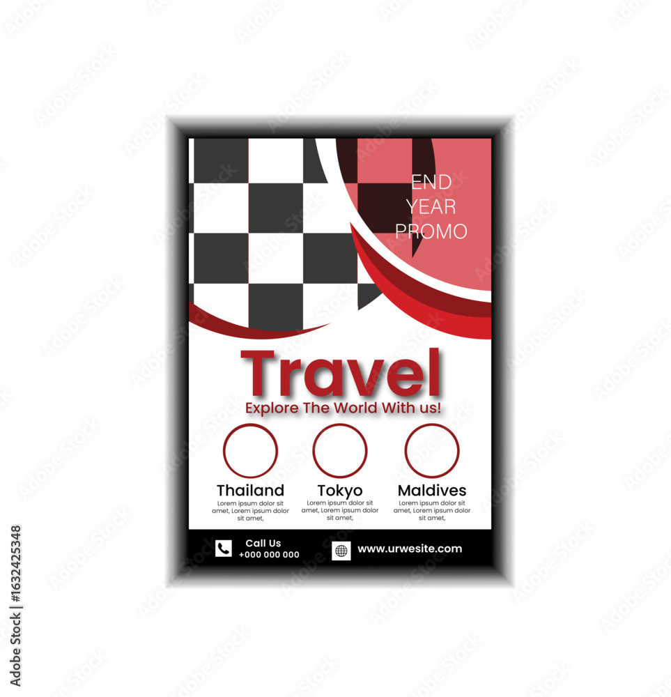 Fototapeta premium Corporate Travel flyer template design set with read, marketing modern business flyer template, new digital marketing flyer set, IT company flyer and editable vector template design.